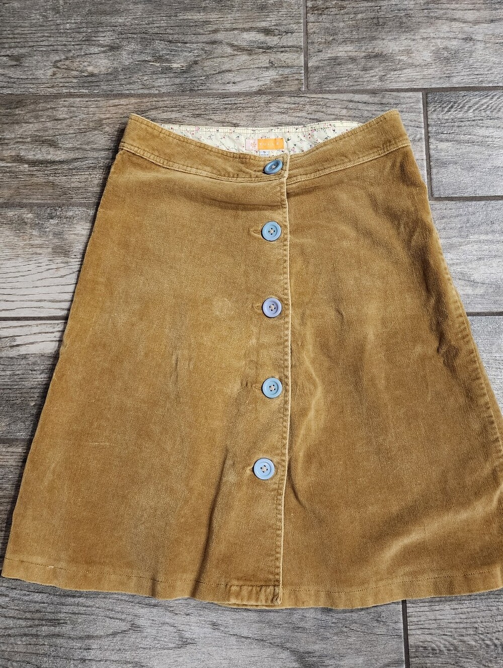Tulle Tan Corduroy Skirt With Blue Buttons